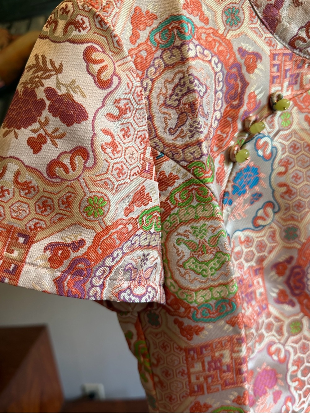 NEW Chinese QiPao dress Printed Short-Sleeve A-Line Dress in Multi-Color - Picture 7 of 7